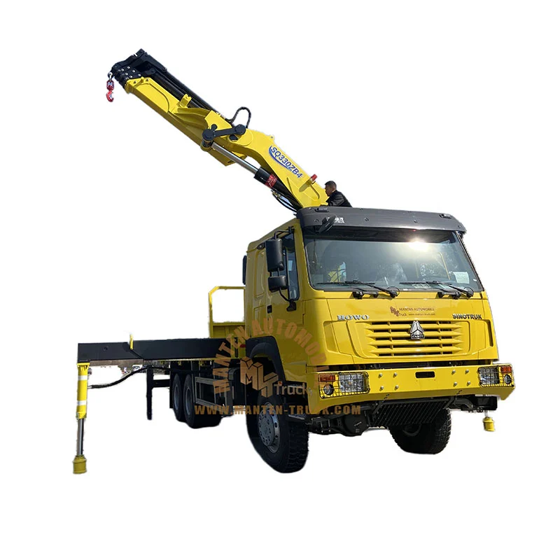 howo 6x6 all driven flatbed truck with 16ton jib boom crane