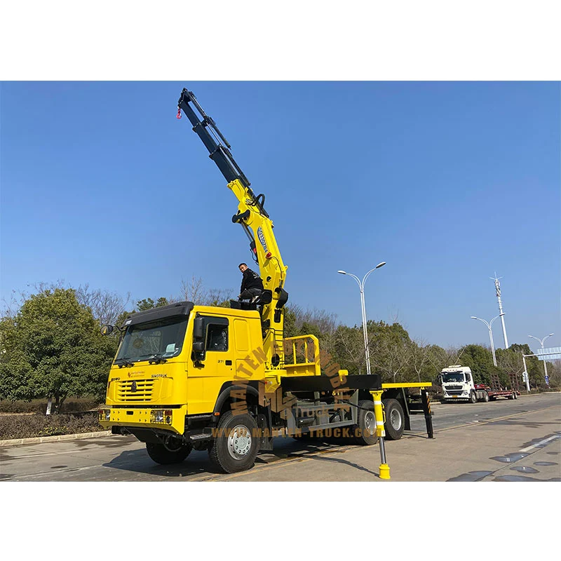 howo 6x6 all driven flatbed truck with 16ton jib boom crane 2